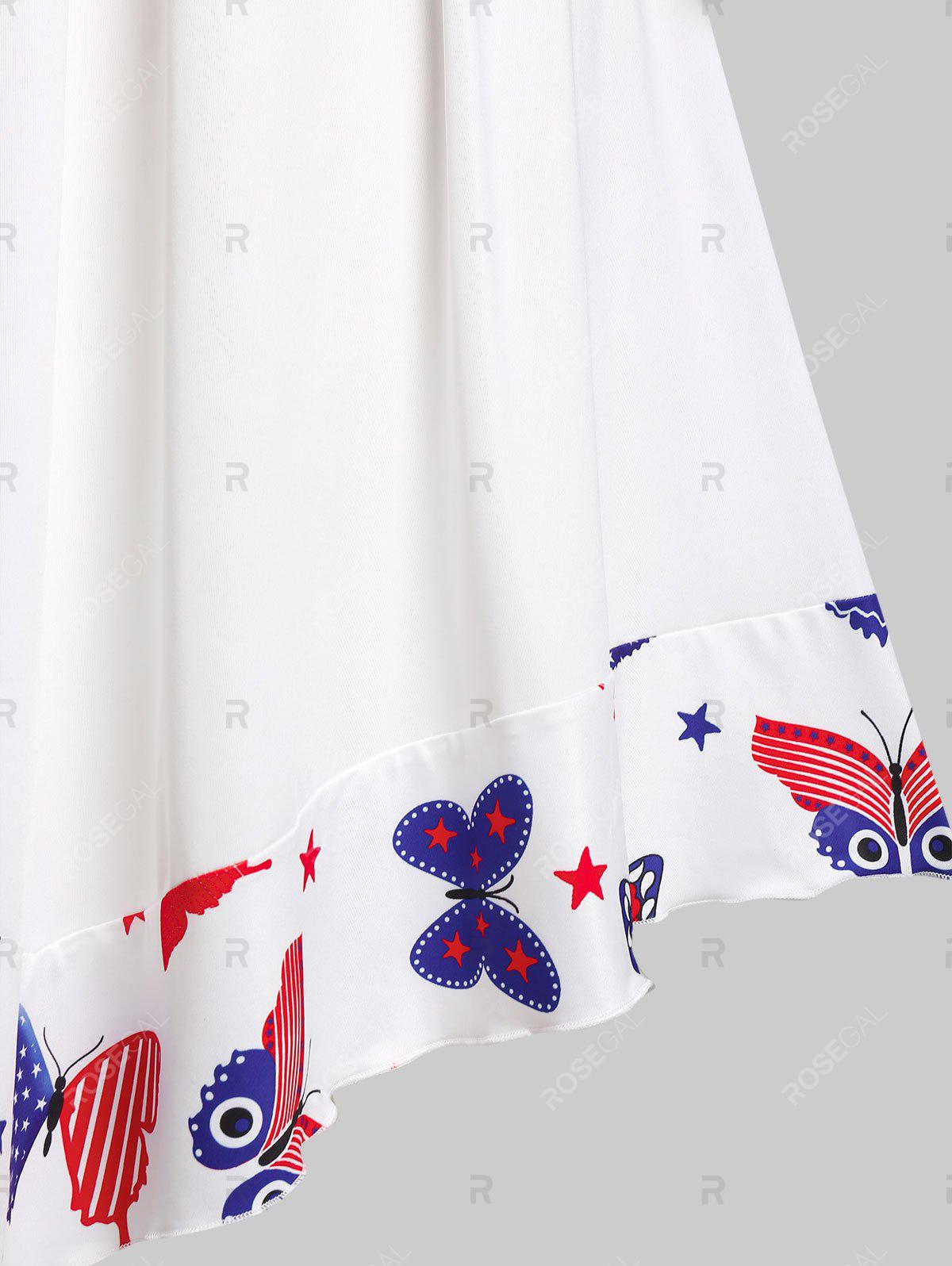 Plus Size Cinched Butterfly Print Patriotic Dress