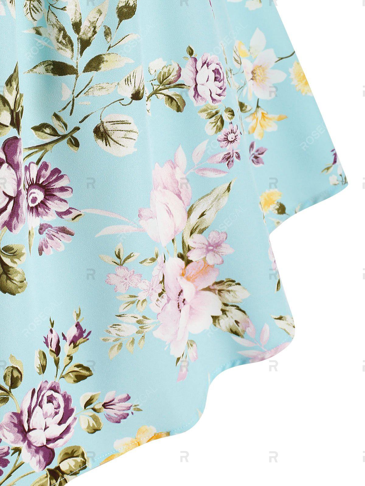 Plus Size Floral Print Sweetheart Neck Blouse