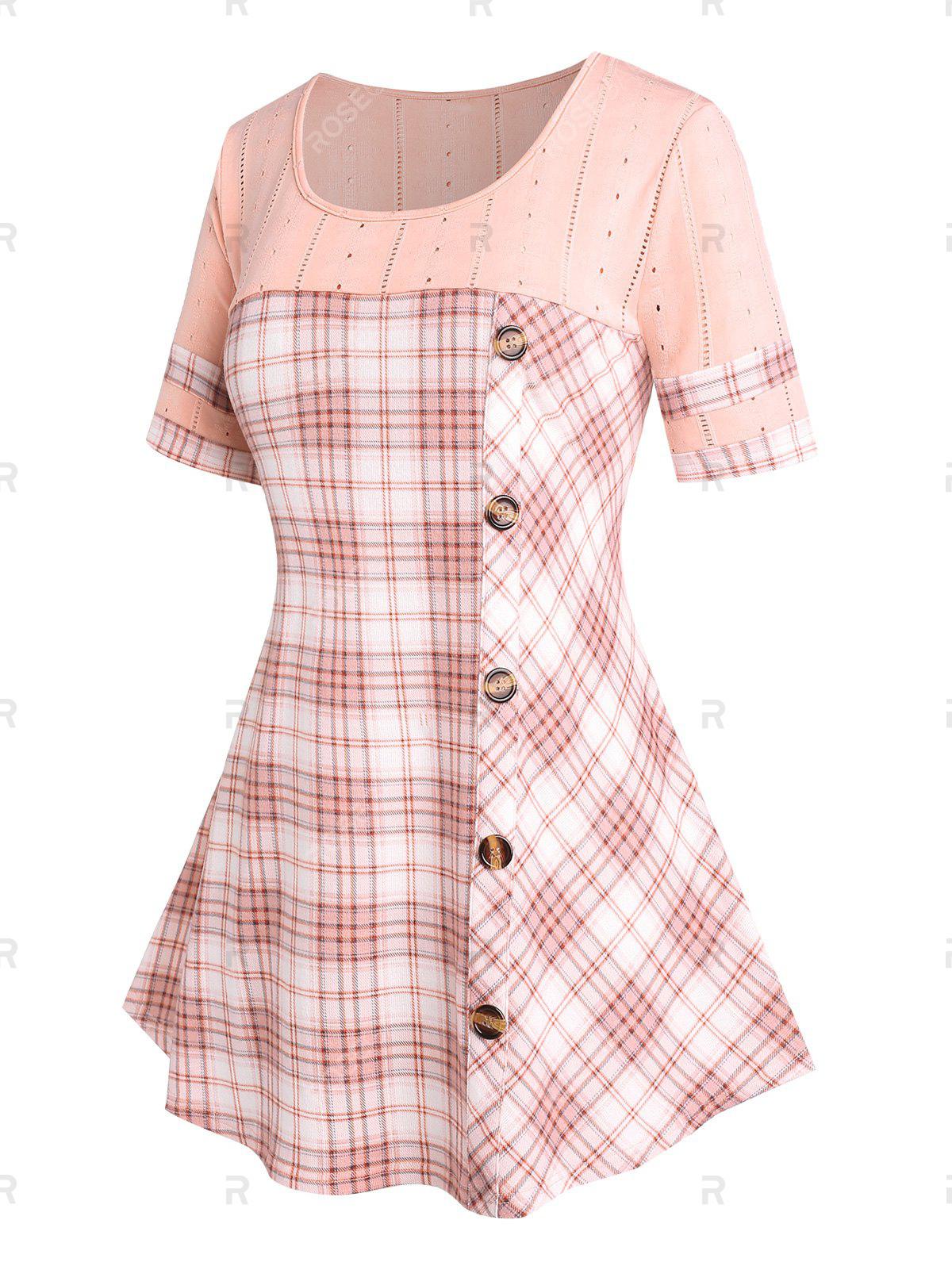 Plus Size & Curve Plaid Flared T-shirt