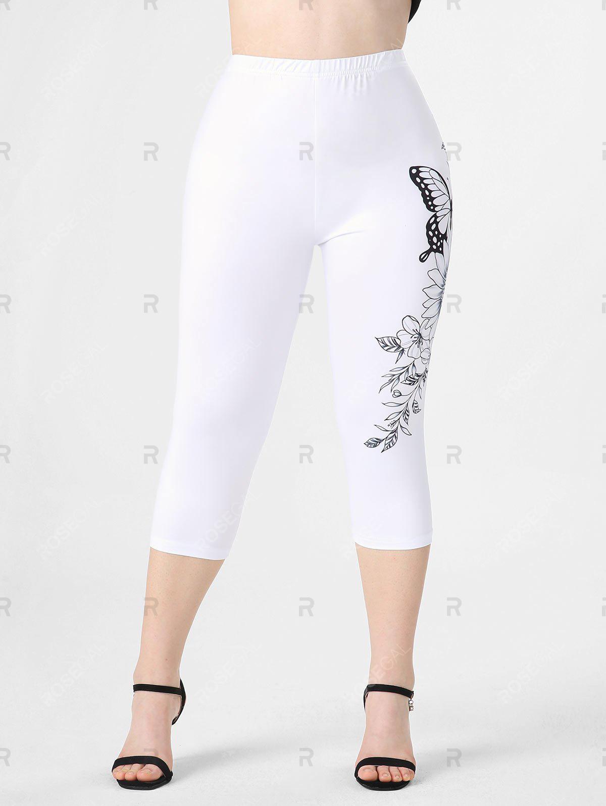 Plus Size & Curve Sunflower Butterfly Print Capri Leggings