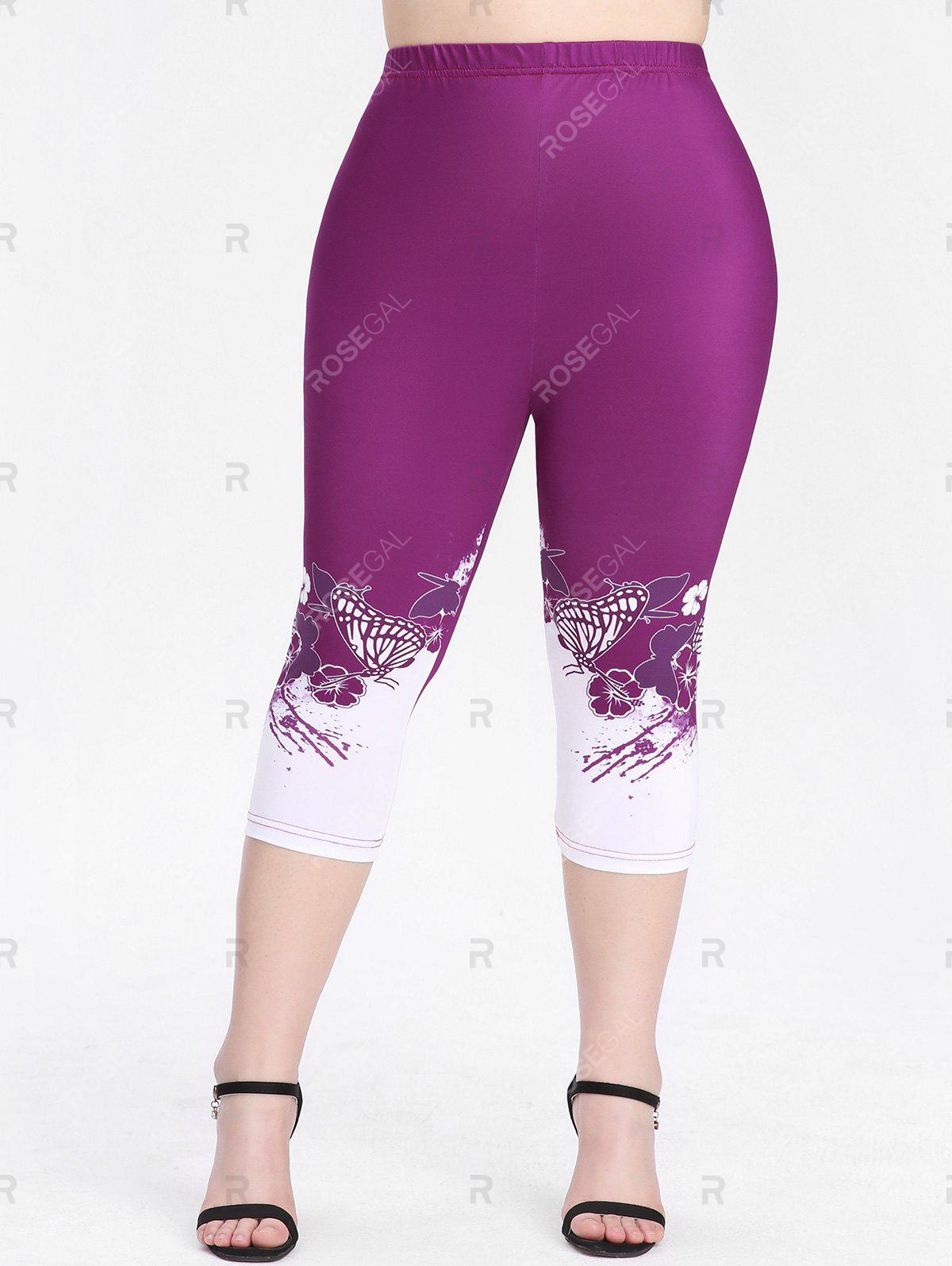 Plus Size & Curve High Waist Butterfly Print Capri Leggings