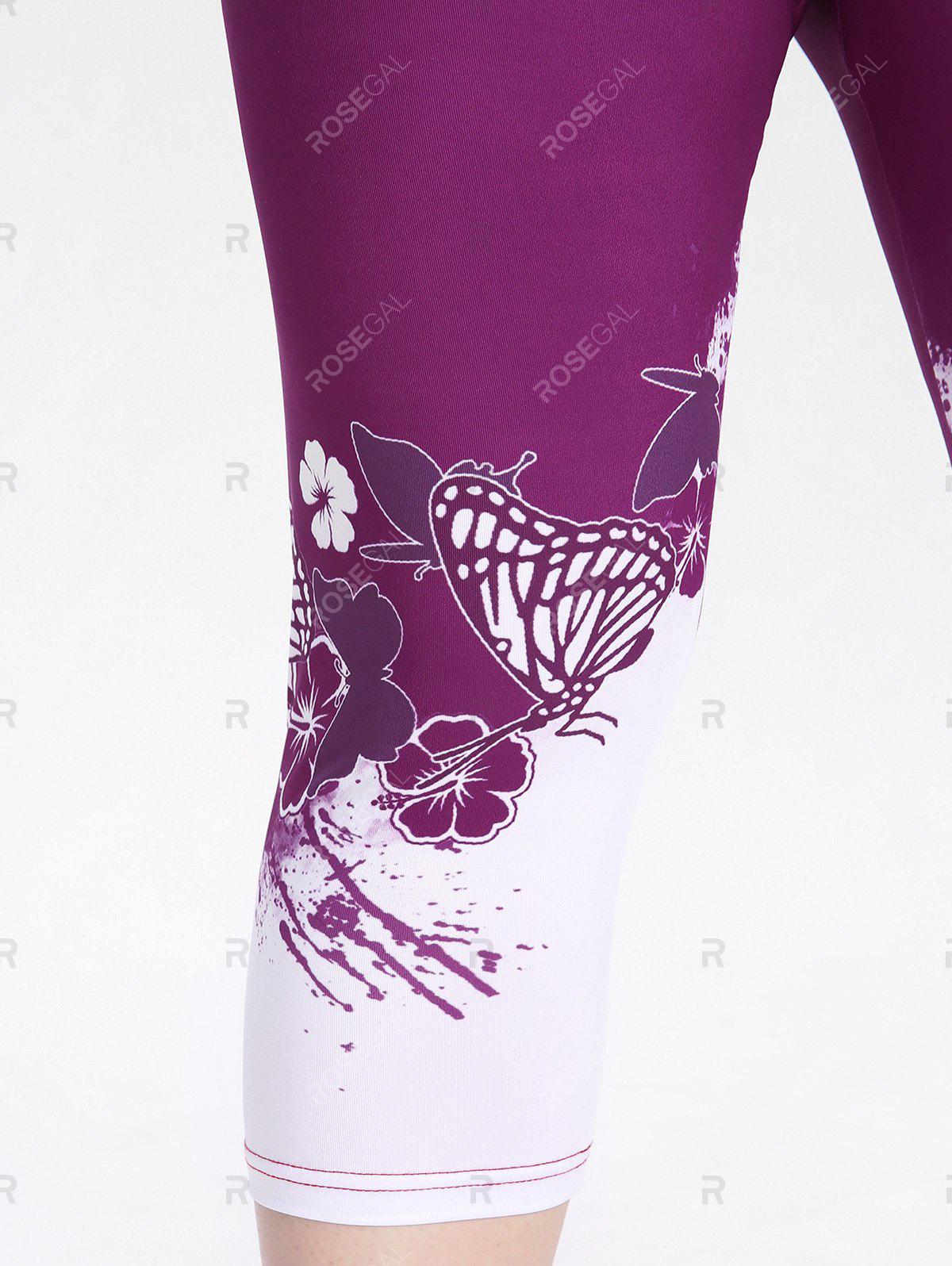 Plus Size & Curve High Waist Butterfly Print Capri Leggings