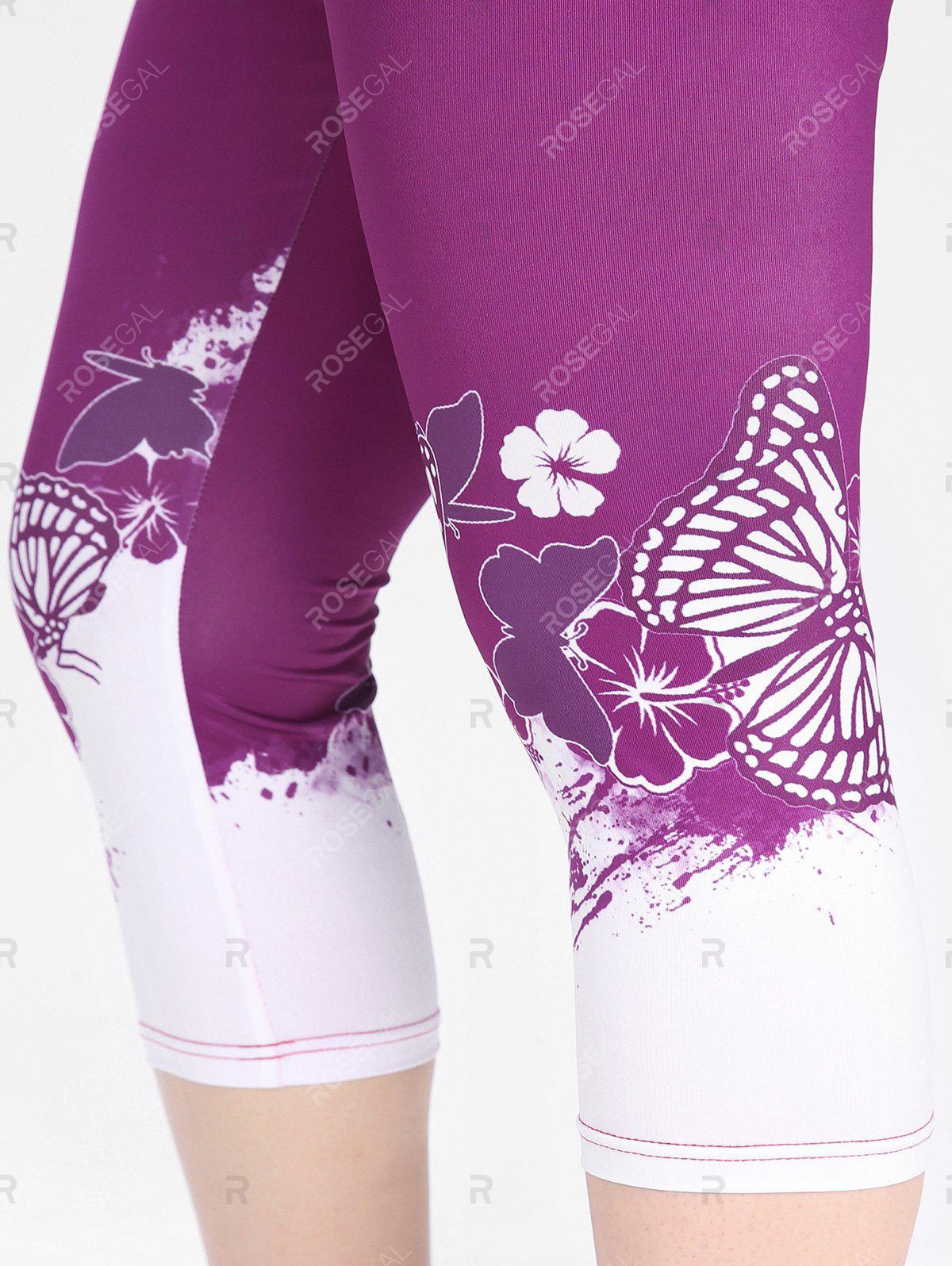 Plus Size & Curve High Waist Butterfly Print Capri Leggings