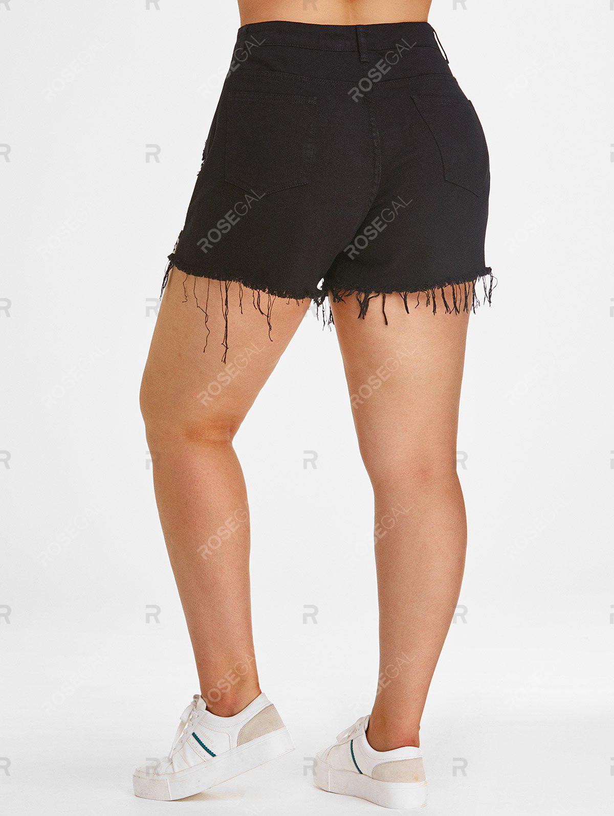 Plus Size&Curve Studs Ripped Cuff Off Denim Shorts