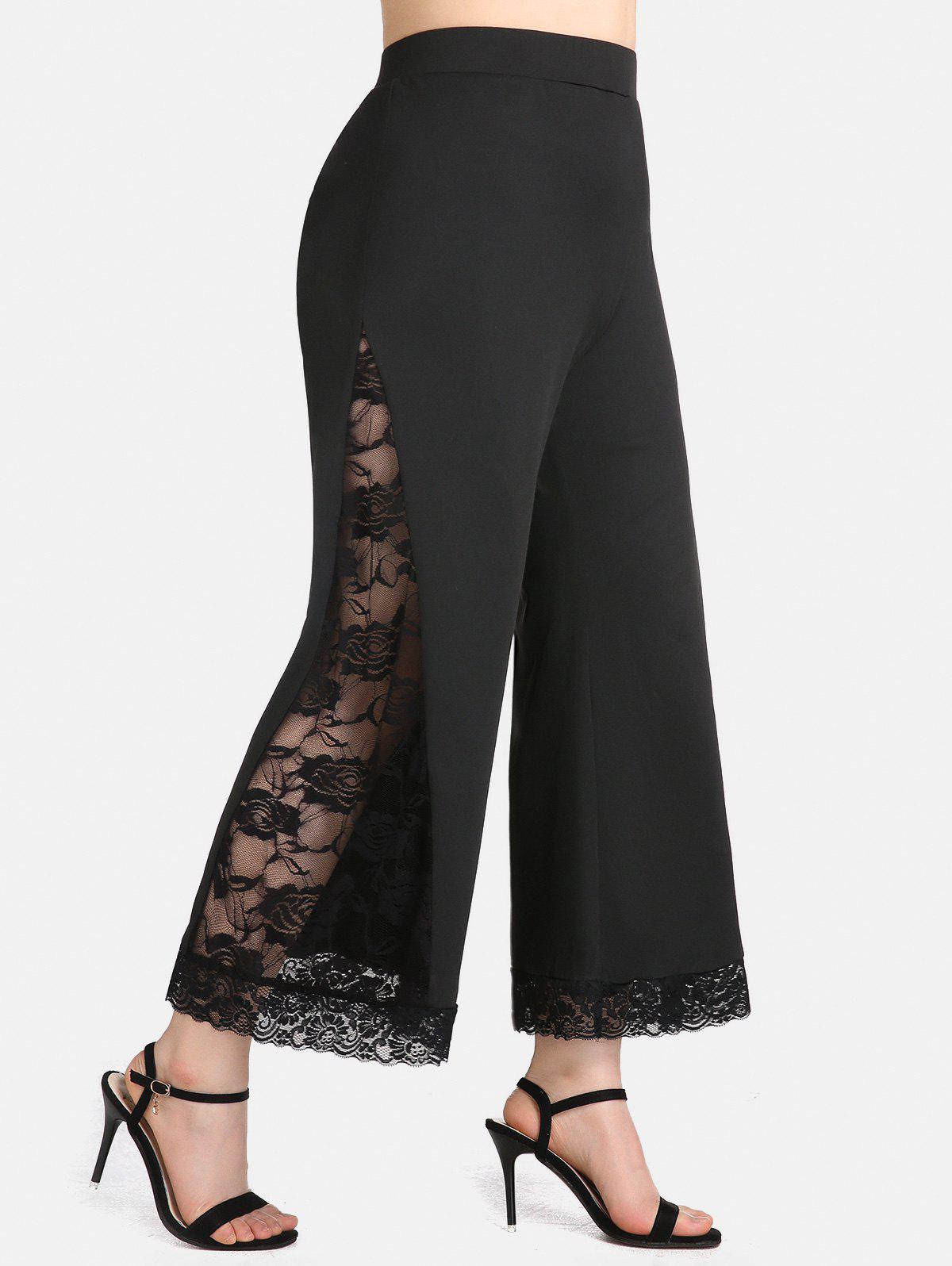 Plus Size & Curve Lace Panel Pull On Wide Leg Pants