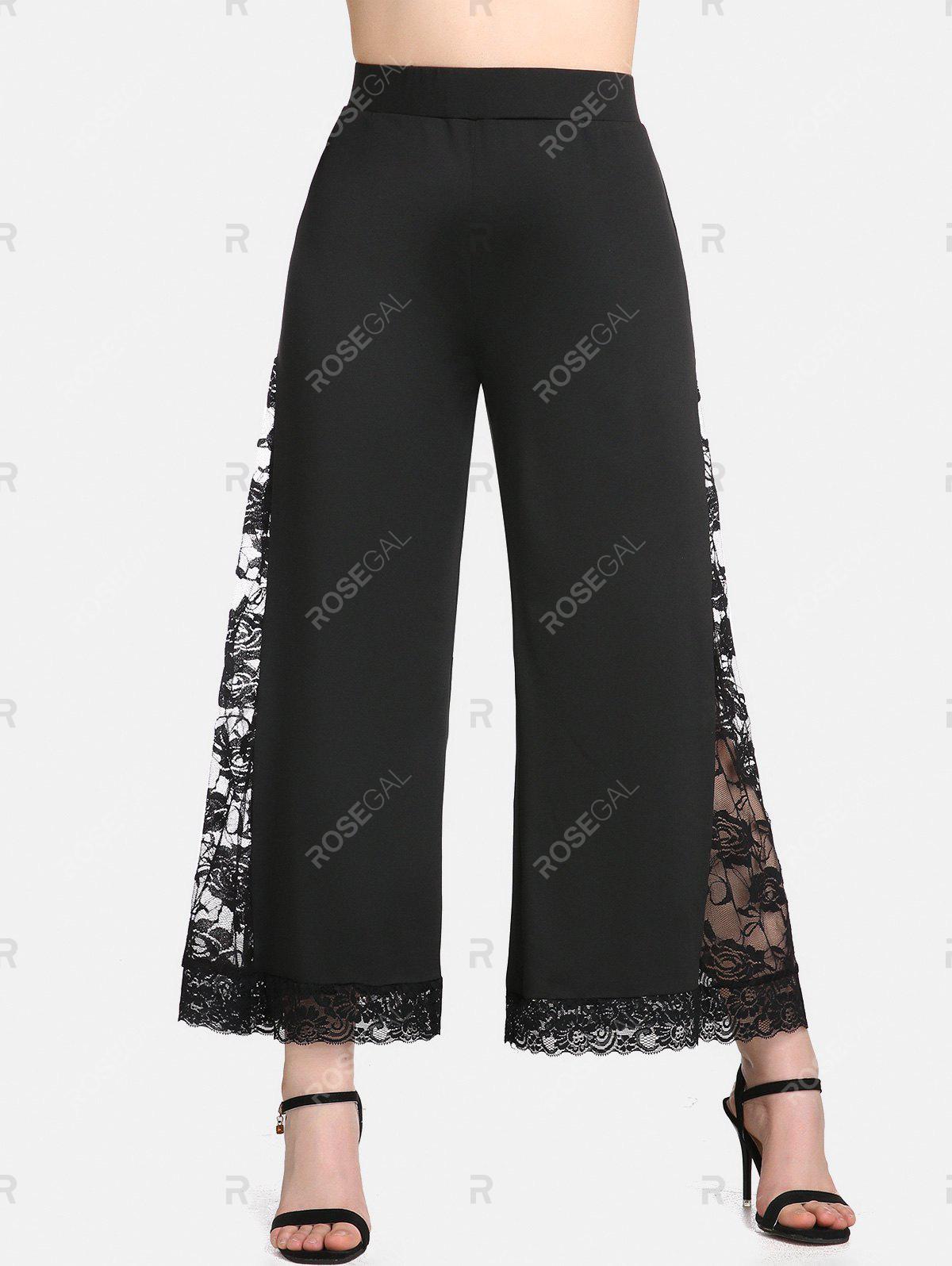 Plus Size & Curve Lace Panel Pull On Wide Leg Pants