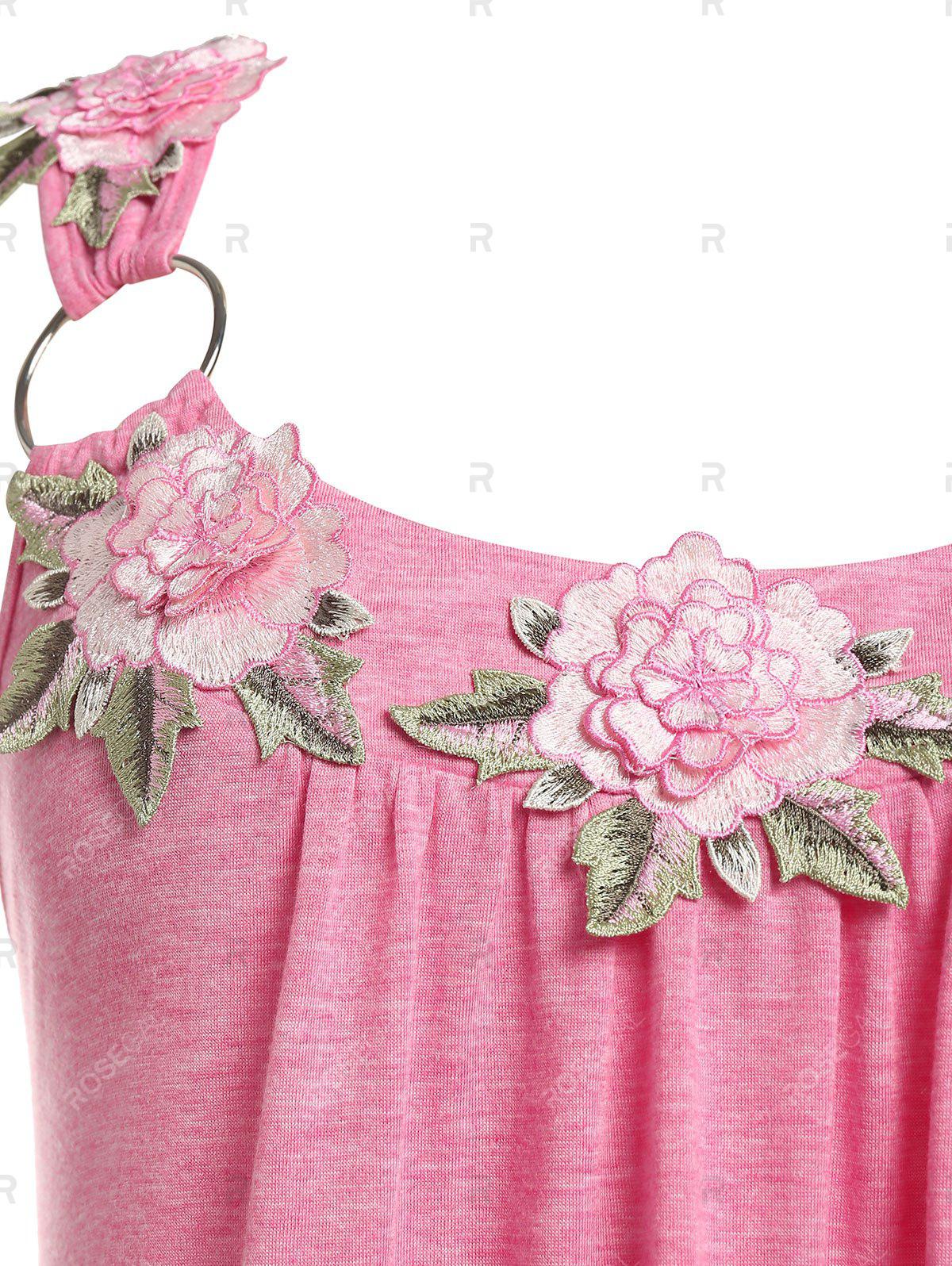 Plus Size Floral Applique O Ring Tank Top