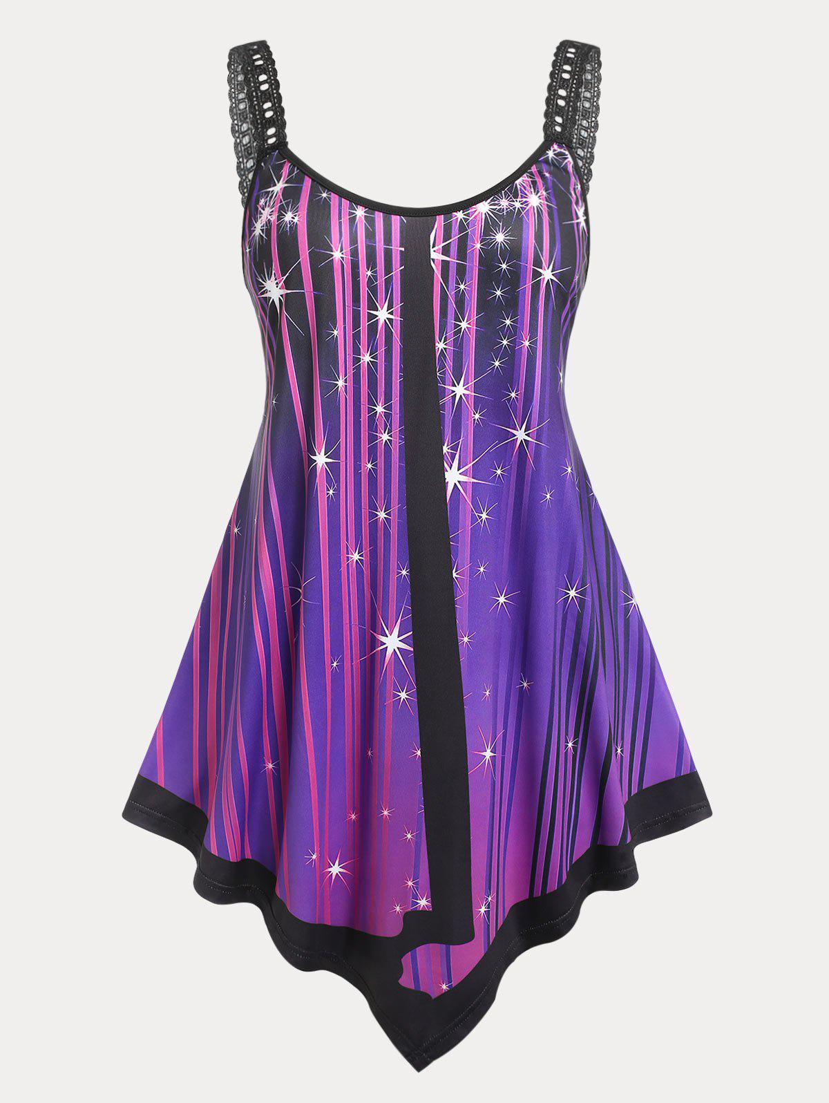 Galaxy Print Asymmetric Plus Size & Curve Tank Top