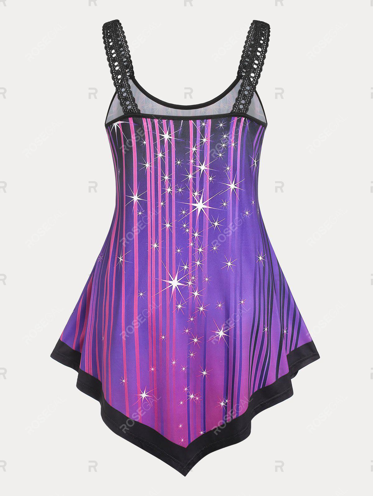 Galaxy Print Asymmetric Plus Size & Curve Tank Top