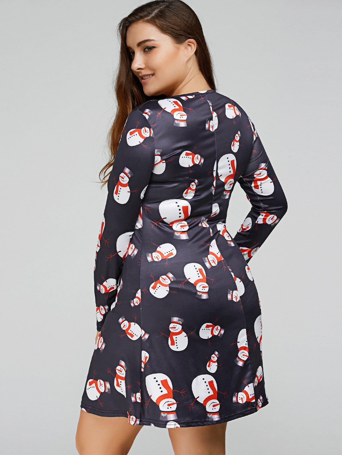 Christmas Snowman Print Long Sleeves Ugly Swing Dress